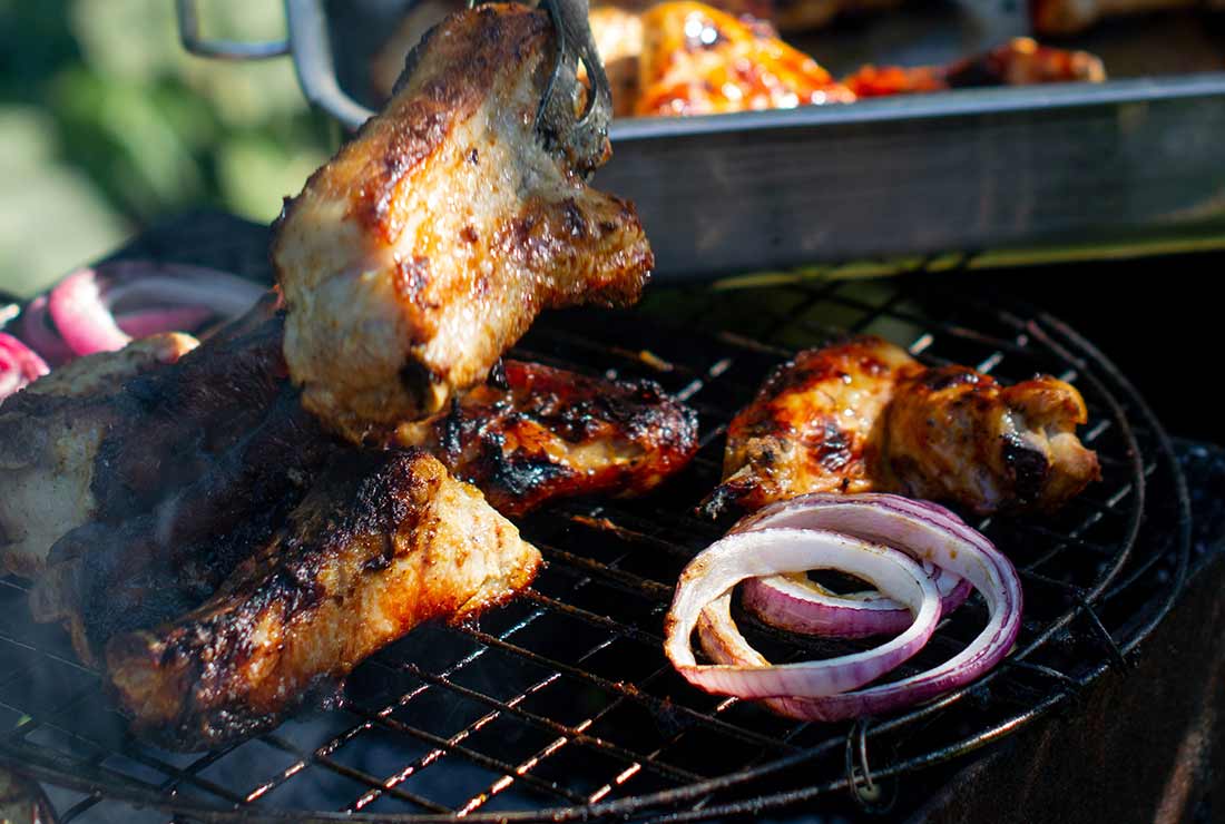 Food grilling on a barbeque