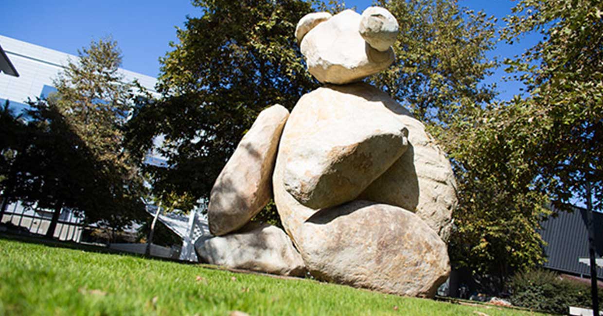 Giant stone bear sculpture